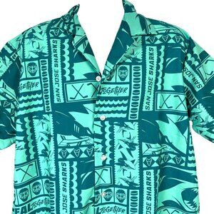 SJ Sharks Tiki Tapa Mens Hawaiian Shirt XL 51x31 SGA Teal Together NHL SW Airlin
